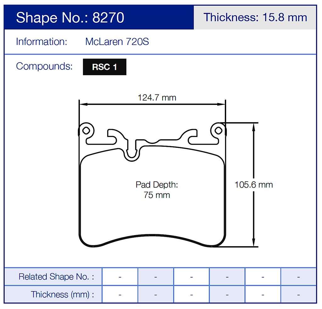 Technical diagram of a Pagid 8270 brake pad with dimensions and specifications on a blue background