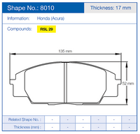 Thumbnail for pagid racing brake pad 8010 Dimension Image
