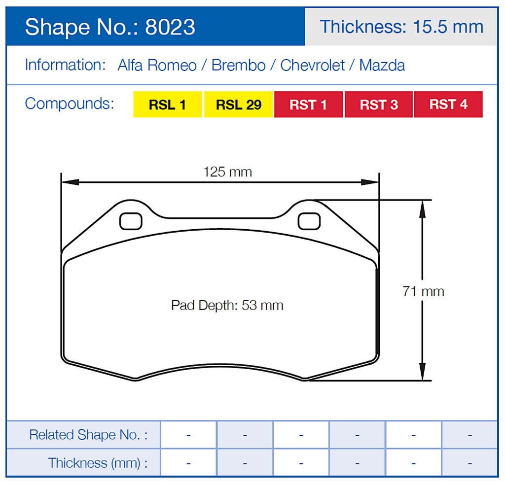 pagid racing brakes pad Dimension 8023 image