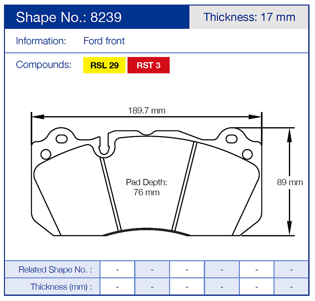Pagid 8239 Brake pad with dimensions and specifications on a blue background
