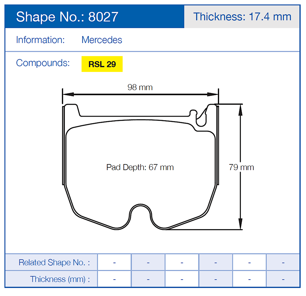pagid racing brakes pad Dimensions 8027 Image
