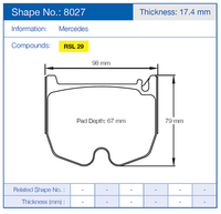 Thumbnail for pagid racing brakes pad Dimensions 8027 Image