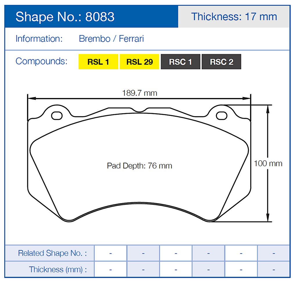Pagid 8083 Brake pad with dimensions and specifications on a blue background