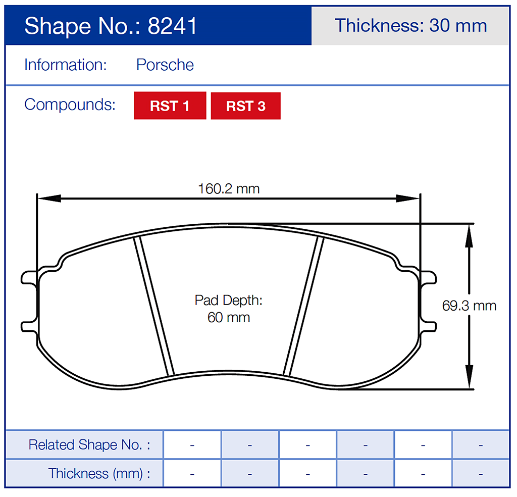 Pagid 8241 brake pad information panel