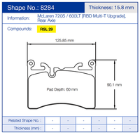 Thumbnail for Technical diagram of a Pagid 8284 brake pad with dimensions and specifications