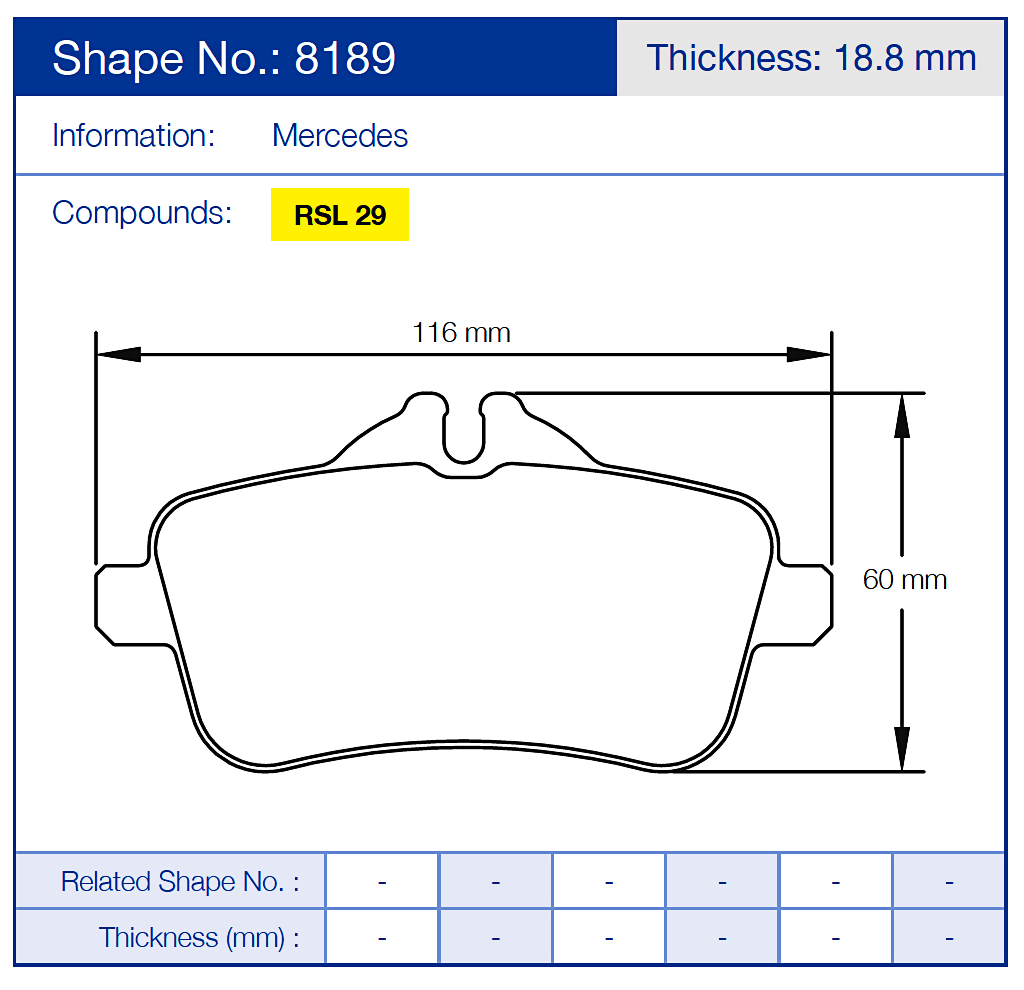 Pagid 8189 Brake pad with dimensions and specifications on a blue background