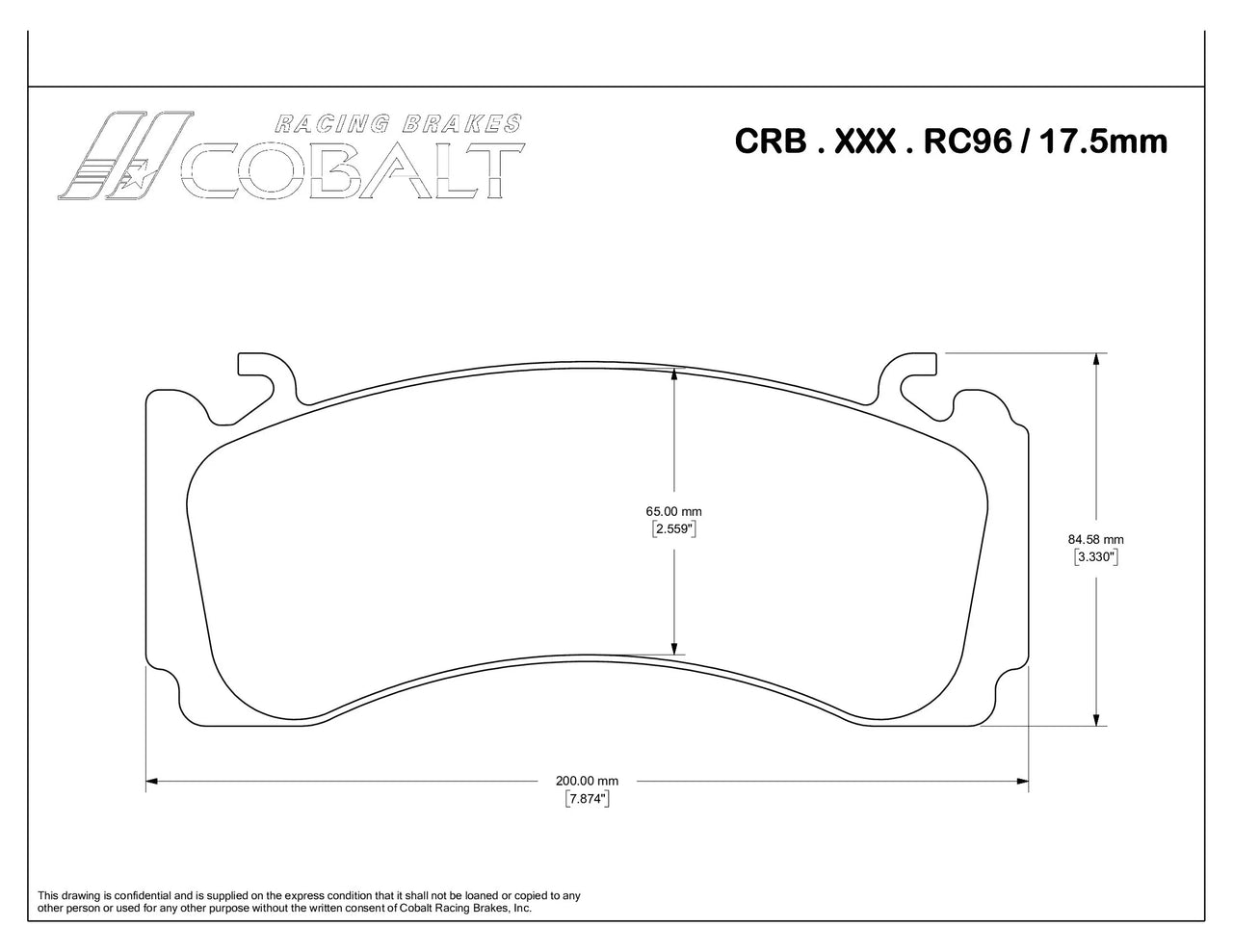 Cobalt RC96 front iron conversion brake pad shape diagram