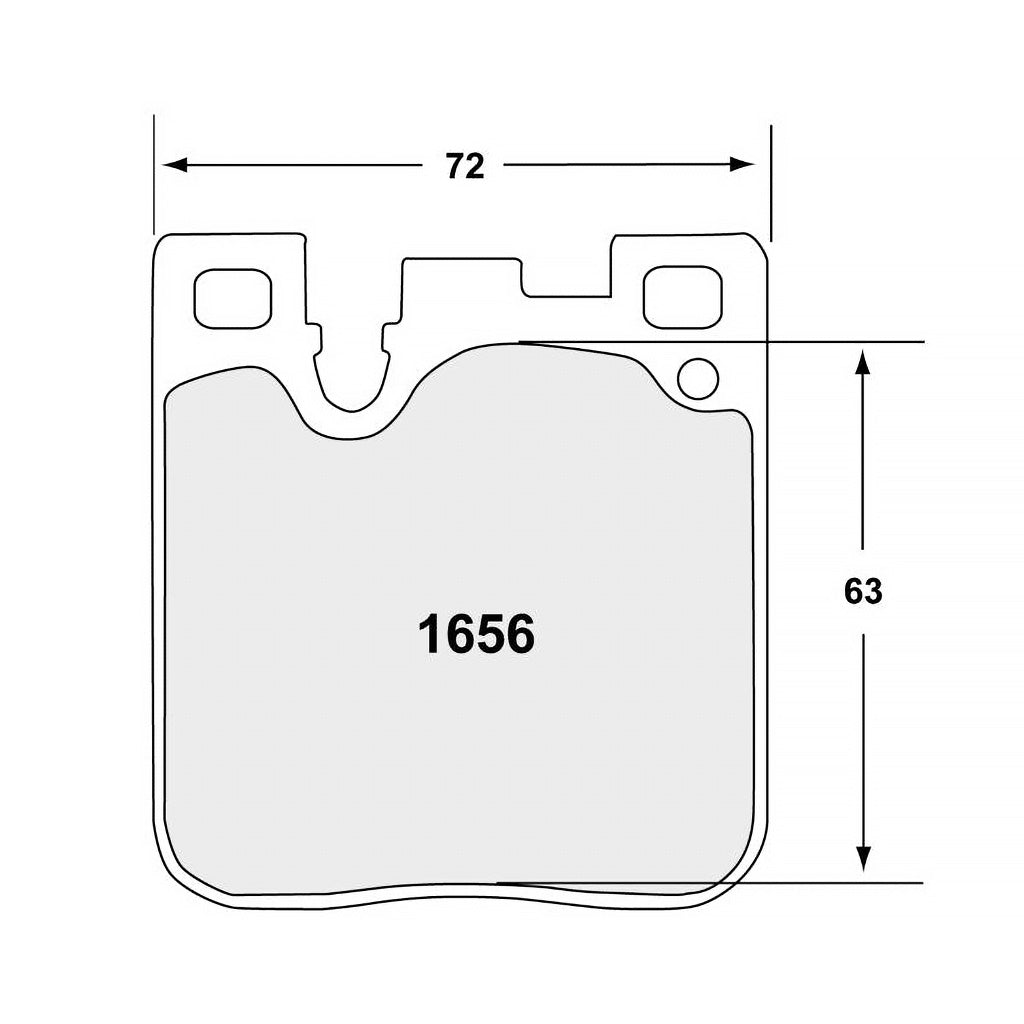 PFC 1656.XX.16.44 rear racing brake pads with dimension labels