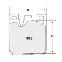 Thumbnail for PFC 1656.XX.16.44 rear racing brake pads with dimension labels
