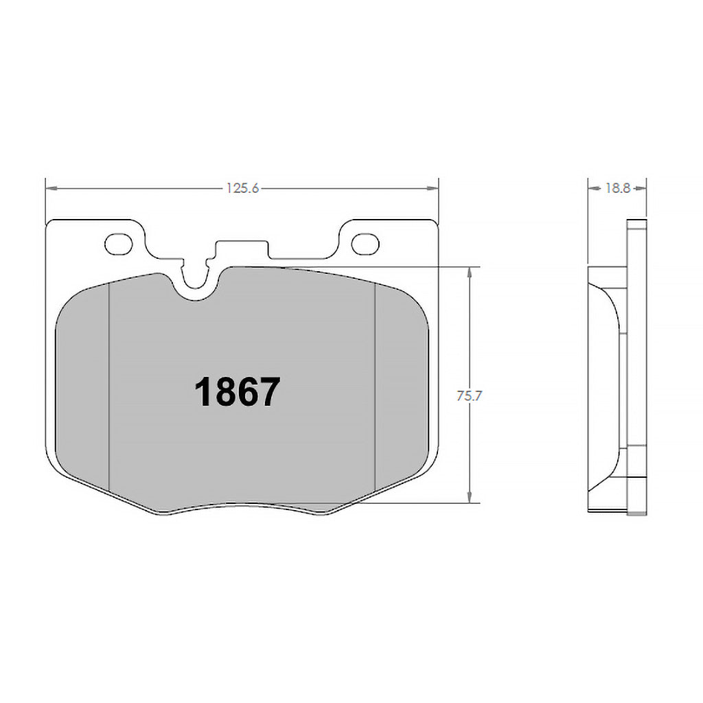 PFC 1867.11.19.44 racing brake pad with dimension labels