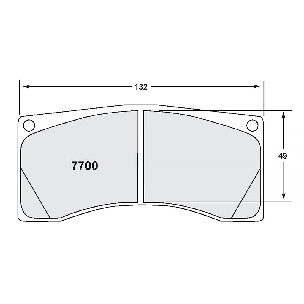 Technical drawing of a brake pad with dimensions labeled