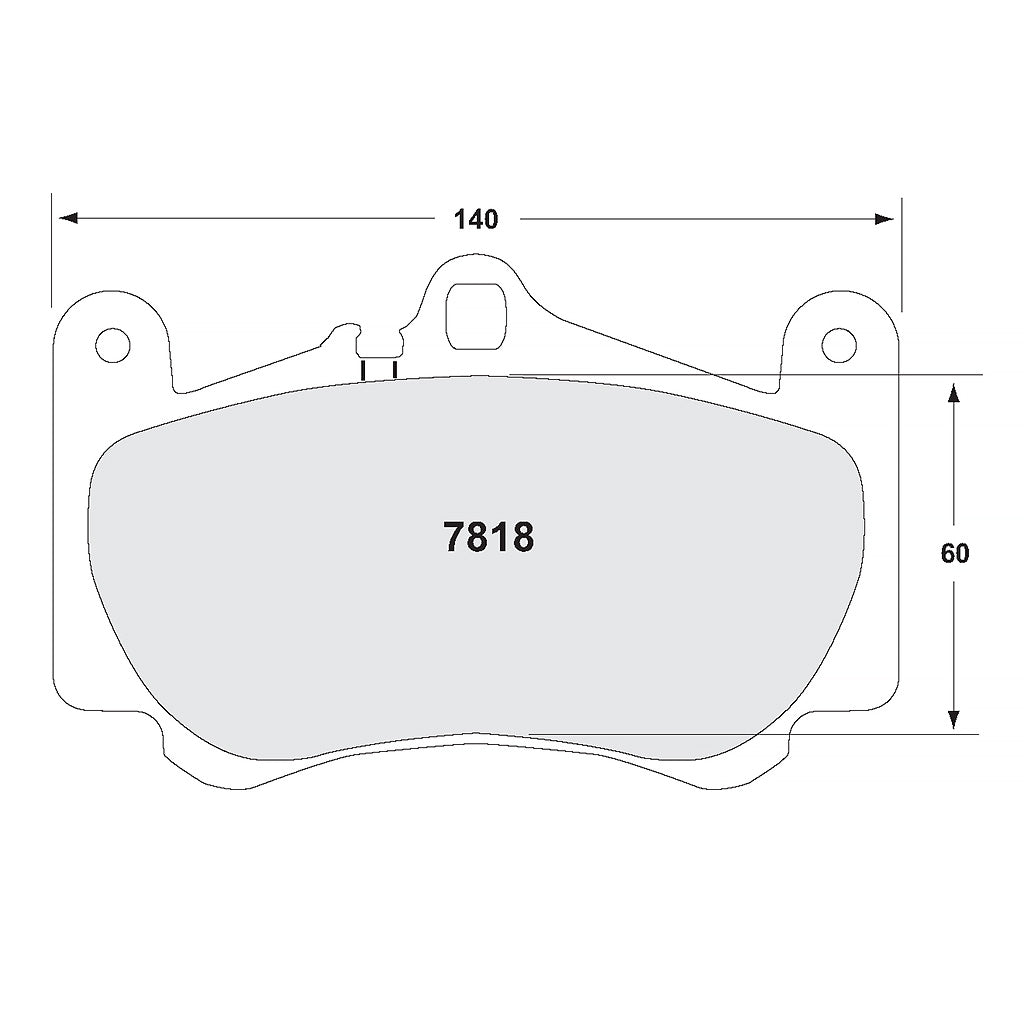 Brake pad with dimensions labeled on a white background
