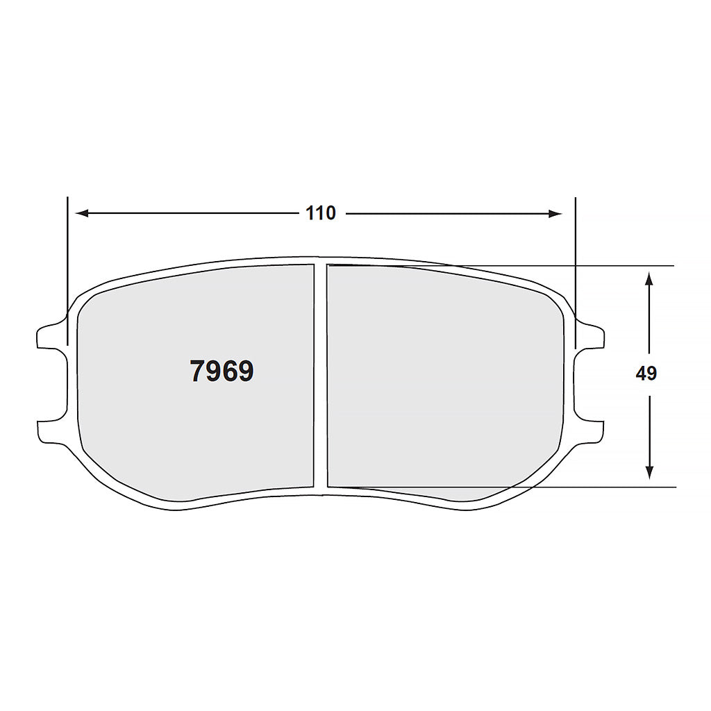 Technical drawing of a brake pad with dimensions labeled
