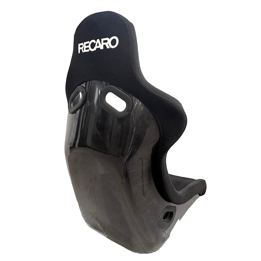 Detail of recycled carbon fiber shell on Recaro Pole Position RCF Infusion seat