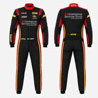 Thumbnail for Black racing suit with red and yellow accents featuring '3-Dimensional Services Group' branding on a white background.