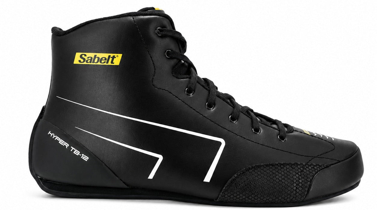 Sabelt Hyper TB-12 Leather Race Boot in black, right-facing side profile on a white background