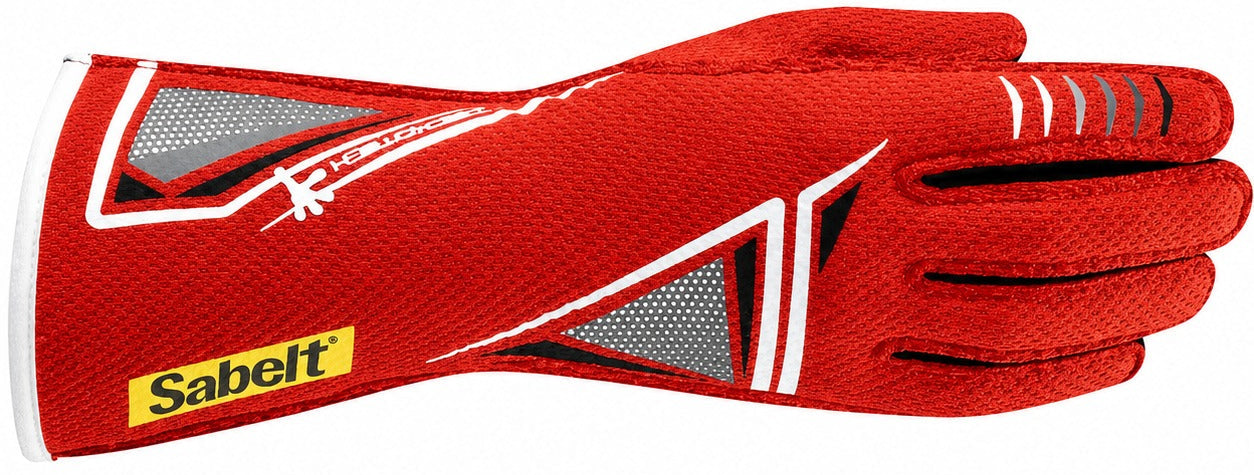 Sabelt TG-11 Geckotech red racing glove with long cuff on a white background