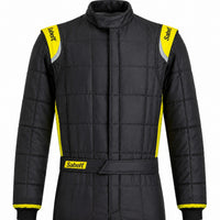 Thumbnail for Black quilted jacket with yellow accents and Sabelt branding on a white background