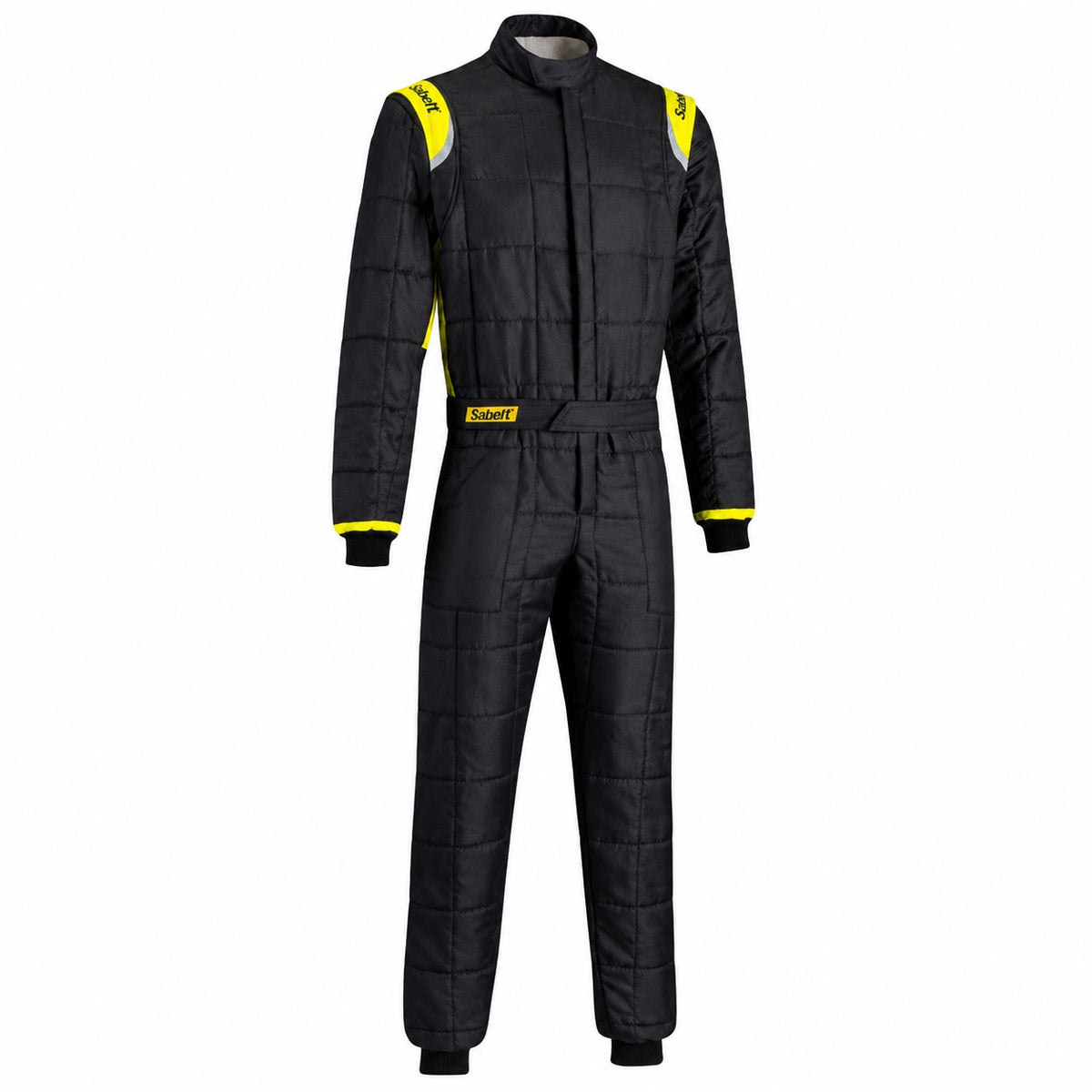 Sabelt TS-2 racing suit black with yellow accents full front product image.