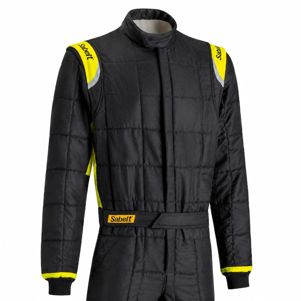 Sabelt TS-2 racing suit black with yellow accents front upper-body product image.