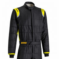 Thumbnail for Sabelt TS-2 racing suit black with yellow accents front upper-body product image.