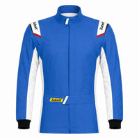 Thumbnail for Sabelt TS-8 blue race suit half image with white shoulder panels, red accents, black cuffs, and clean white background.