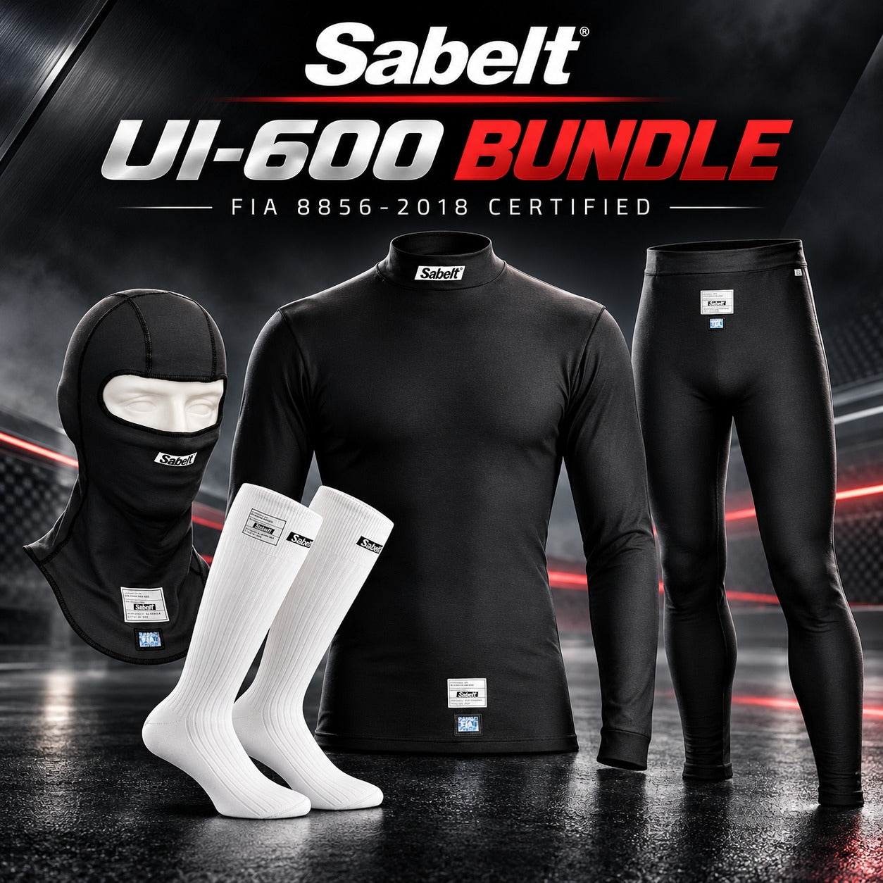 Sabelt UI-600 Nomex racing underwear bundle with shirt, pants, balaclava and socks FIA 8856-2018
