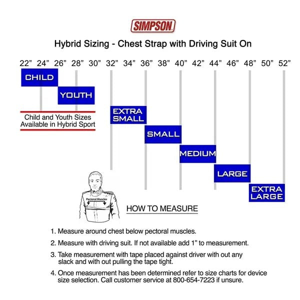 Simpson Hybrid Restraint Sizing Chart with Chest Measurement Guide

