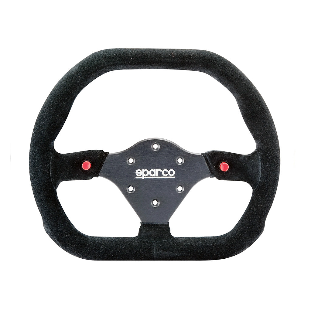Sparco P310 flat suede racing steering wheel with thumb horn buttons
