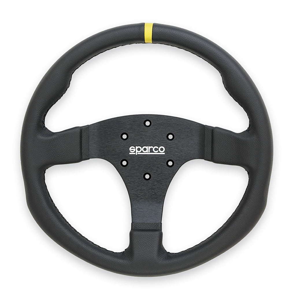 Sparco R330 330mm leather racing wheel with black cross stitching