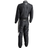 Thumbnail for Sparco Eagle LTD Race Suit black rear view showing HOCOTEX fabric, rear stretch panel, Sparco lower back logo, and FIA homologation label.