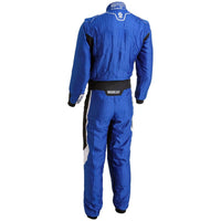 Thumbnail for Sparco Eagle LTD Race Suit blue rear view showing HOCOTEX fabric, rear stretch panel, Sparco lower back logo, and FIA homologation label.
