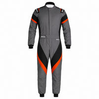 Thumbnail for Sparco Eagle LTD Race Suit in grey, black, and orange front view with HOCOTEX single-layer construction, contrast panels, Sparco shoulder logos, and belt closure.