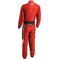 Thumbnail for Sparco Eagle LTD Race Suit red rear view showing HOCOTEX fabric, rear stretch panel, Sparco lower back logo, and FIA homologation label.
