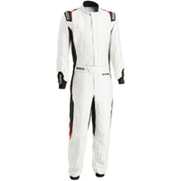 Thumbnail for Sparco Eagle LTD Race Suit white and red front view with HOCOTEX fabric, Sparco shoulder logos, belt closure, and black stretch side panels.