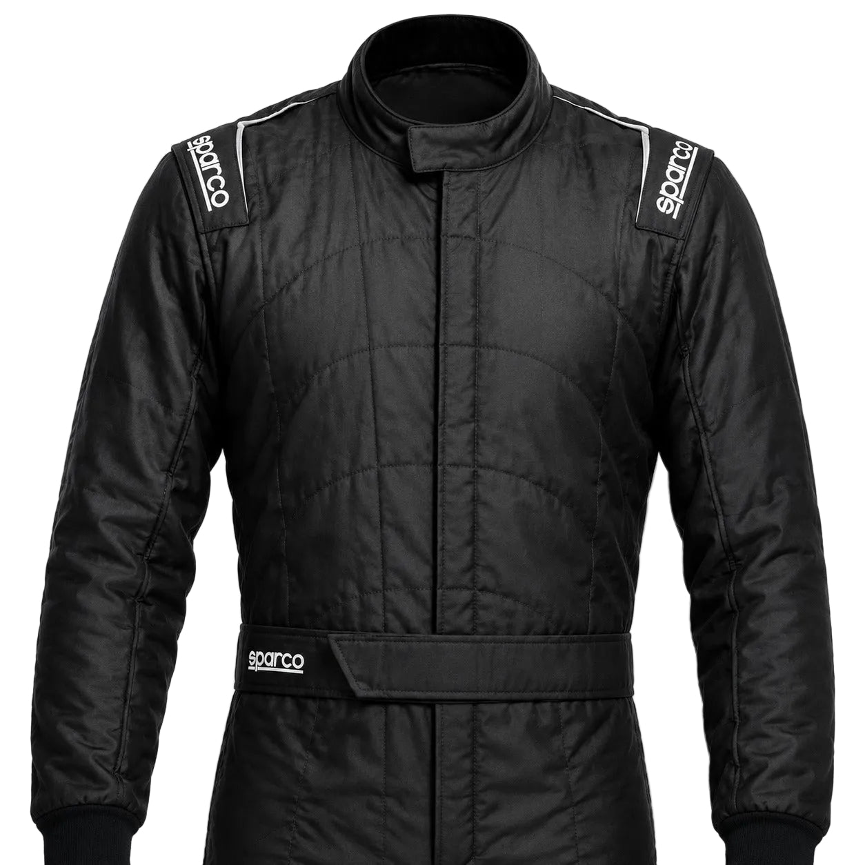 Sparco Extrema S racing suit upper torso in black with Sparco shoulder and waist branding