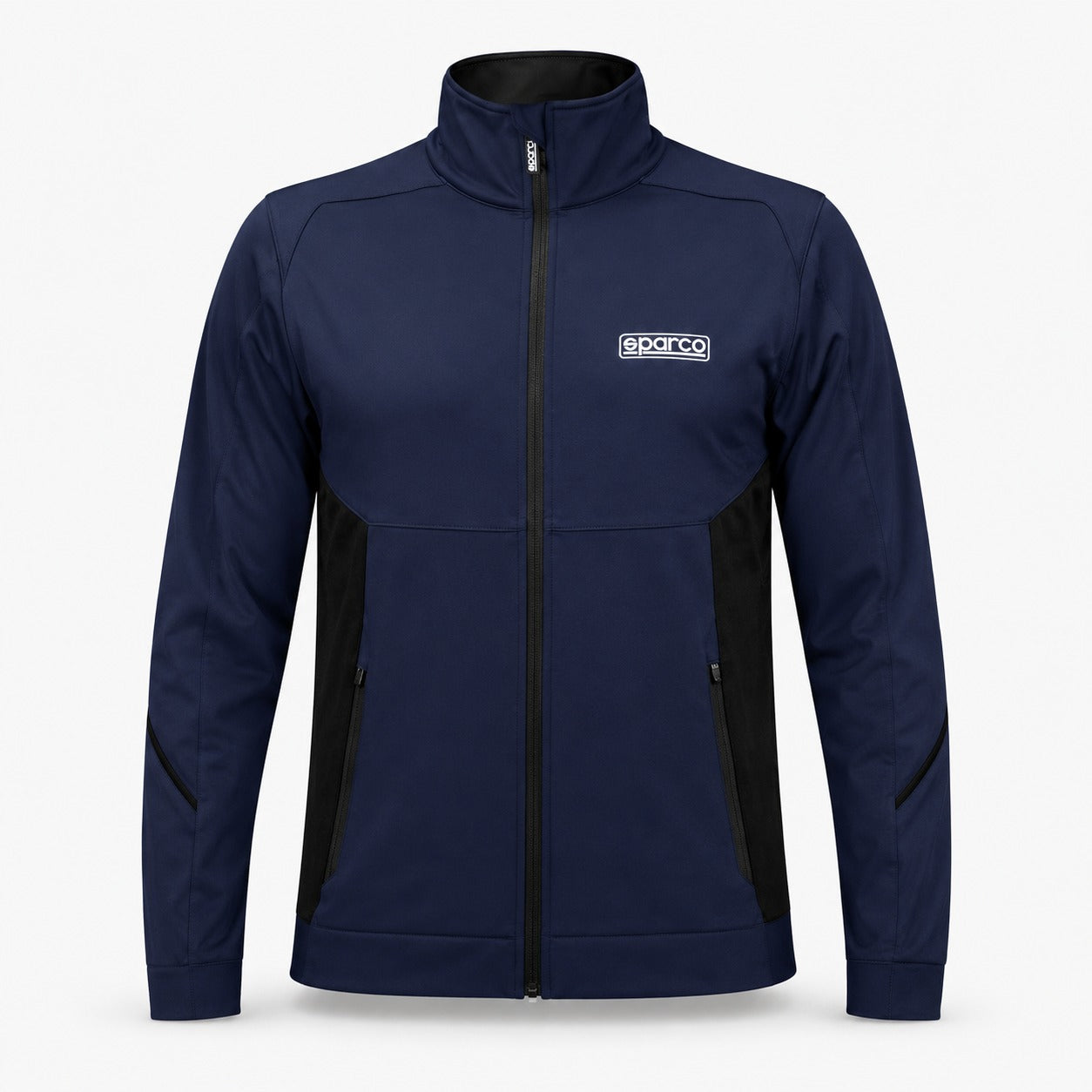 Sparco full zip jacket in black and blue with front zipper and Sparco chest logo