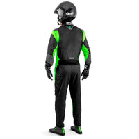 Thumbnail for Sparco Futura Driver Race Suit in black and green shown on driver from the back.