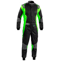 Thumbnail for Sparco Futura Driver Race Suit in black and green, full front product view on a white background.
