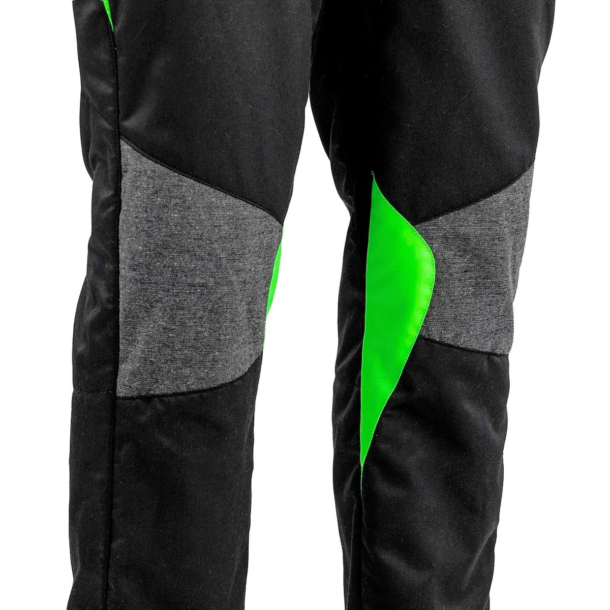 Sparco Futura Driver Race Suit black and green knee reinforcement detail.
