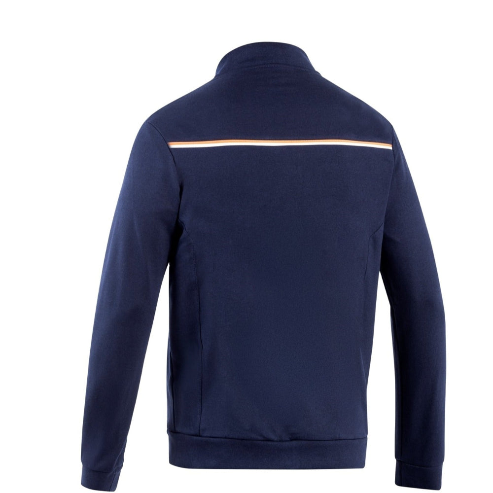 Navy Full-Zip Softshell (back view) — clean navy rear panel with bold Gulf-signature stripe, elastic hem, and tailored fit for layering or standalone wear.