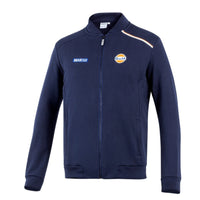 Thumbnail for Navy Full-Zip Softshell (front view) — built from water-resistant navy fabric with fang-inspired orange/white shoulder piping, full zip, and branded pockets.