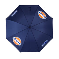 Thumbnail for Top-down view of Sparco Gulf Golf Umbrella featuring navy canopy with Gulf and Sparco logos in digital 
