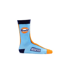 Thumbnail for  Flat lay top view of the Sparco Gulf Heritage Socks showing the Sparco and Gulf logos on the top and sole of each sock.