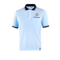 Thumbnail for Front view of celeste blue Sparco Gulf Polo Piquet Pocket with Gulf chest logo and striped collar

