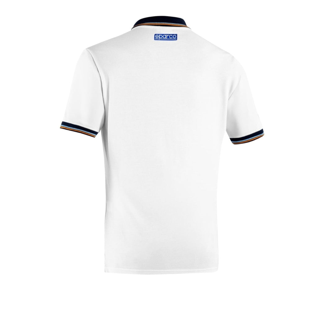 Back view of white Sparco Gulf Polo Piquet Pocket showcasing clean design and Sparco logo on collar