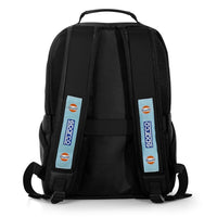 Thumbnail for Rear view of the Sparco Gulf Stage Rucksack showing padded ergonomic straps with Gulf and Sparco branding, breathable mesh back, and trolley strap