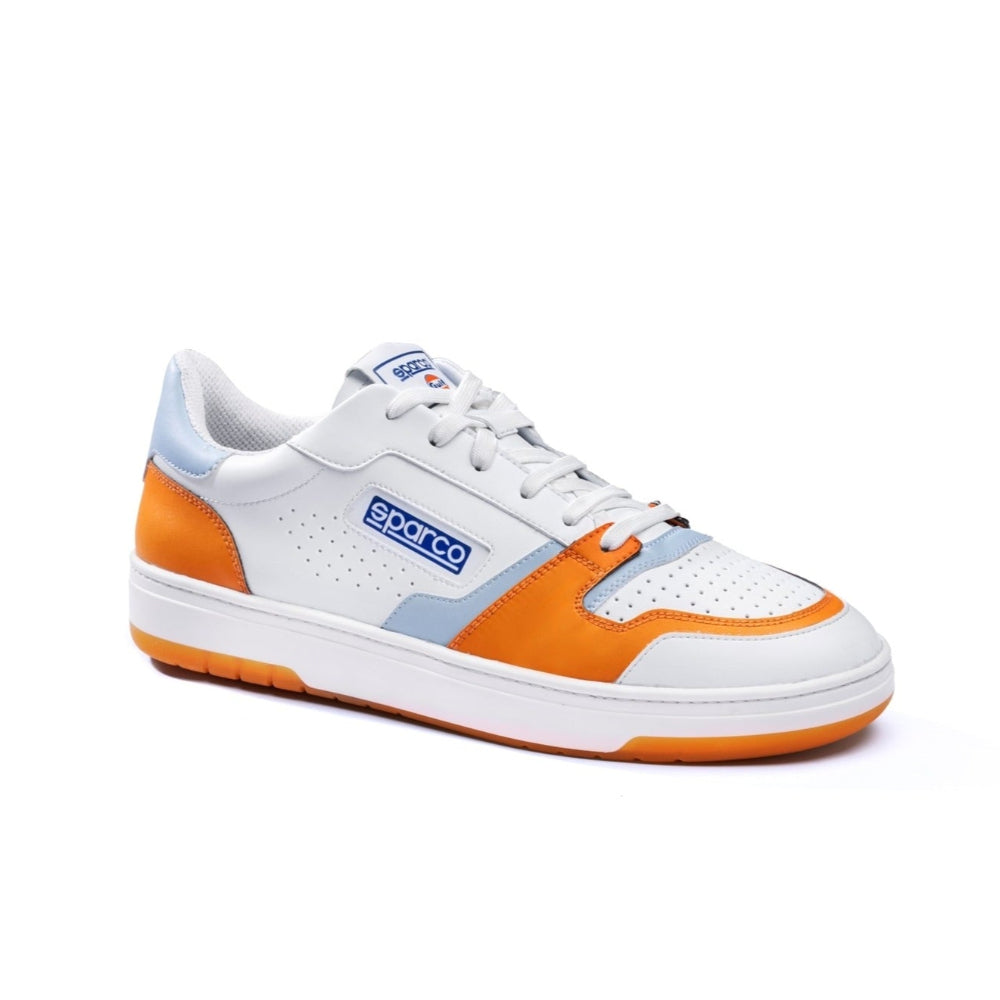 Side profile of Sparco Gulf S-Urban trainer with contrasting orange overlays and padded mesh collar-image