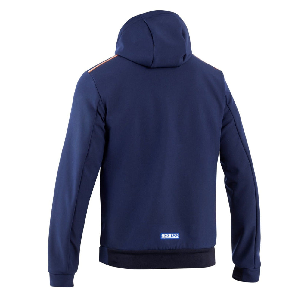 Rear view of Sparco Gulf Winter Jacket showing back panel, hood, and signature Gulf racing stripe-image
