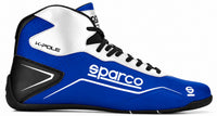 Thumbnail for Sparco K-Pole kart racing shoe in blue, white, and black side view on white background